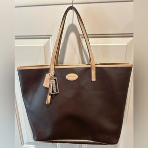 Coach Dark Brown and Tan Leather Tote
